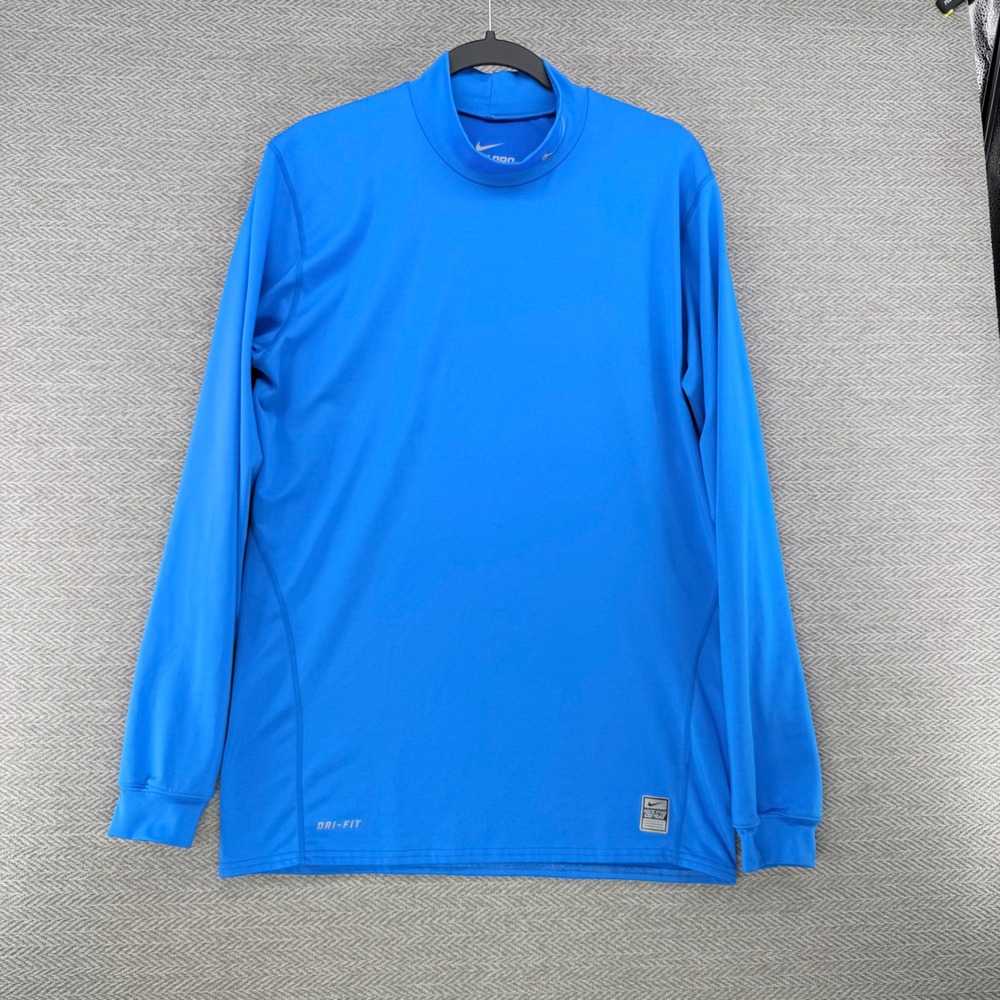 Nike Pro Combat Shirt XL Blue Polyester Mock Neck Long Sleeve Athletic Training